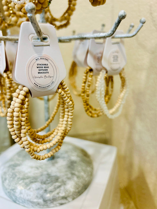 In Shop, Stackable Wood Bead Diffuser Bracelets