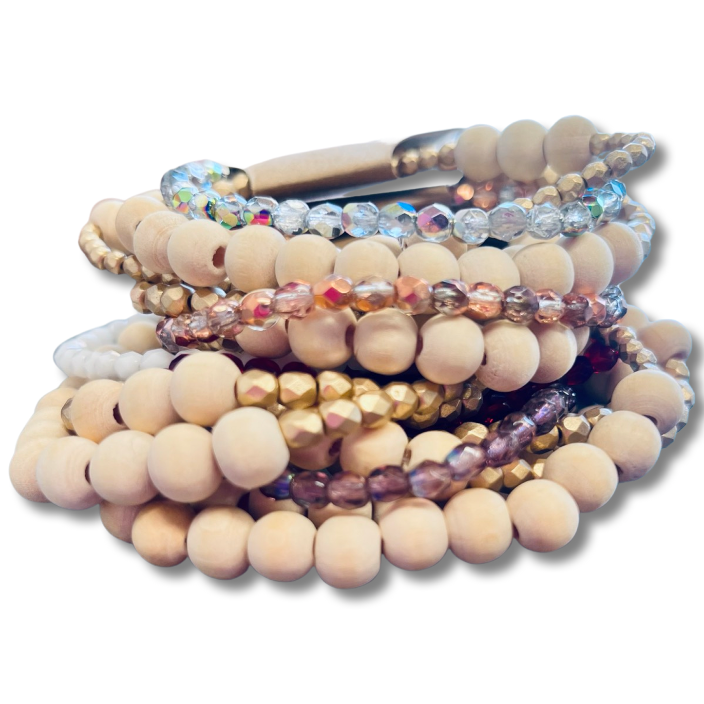 In Shop, Stackable Wood Bead Diffuser Bracelets