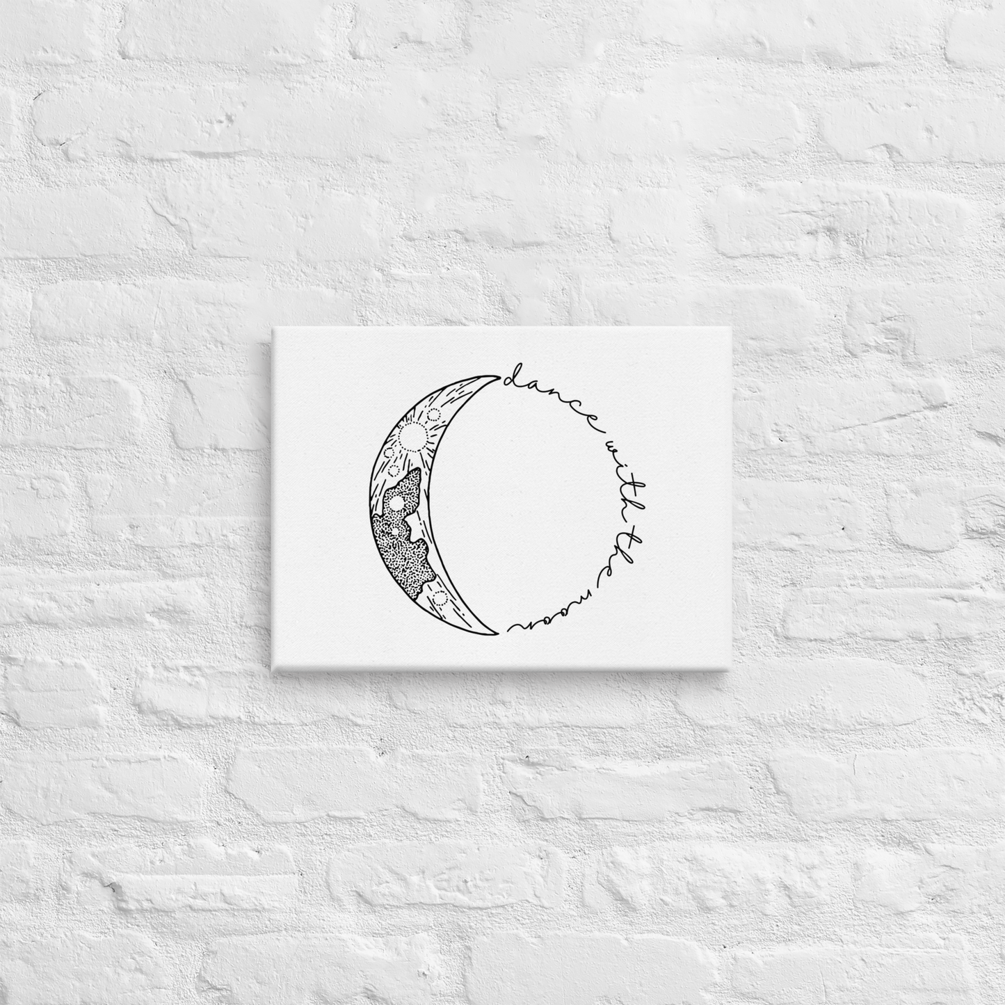 Minimalist Black and White Print, Dance with the Moon, 8X10" Stretched Canvas, Ready to Hang