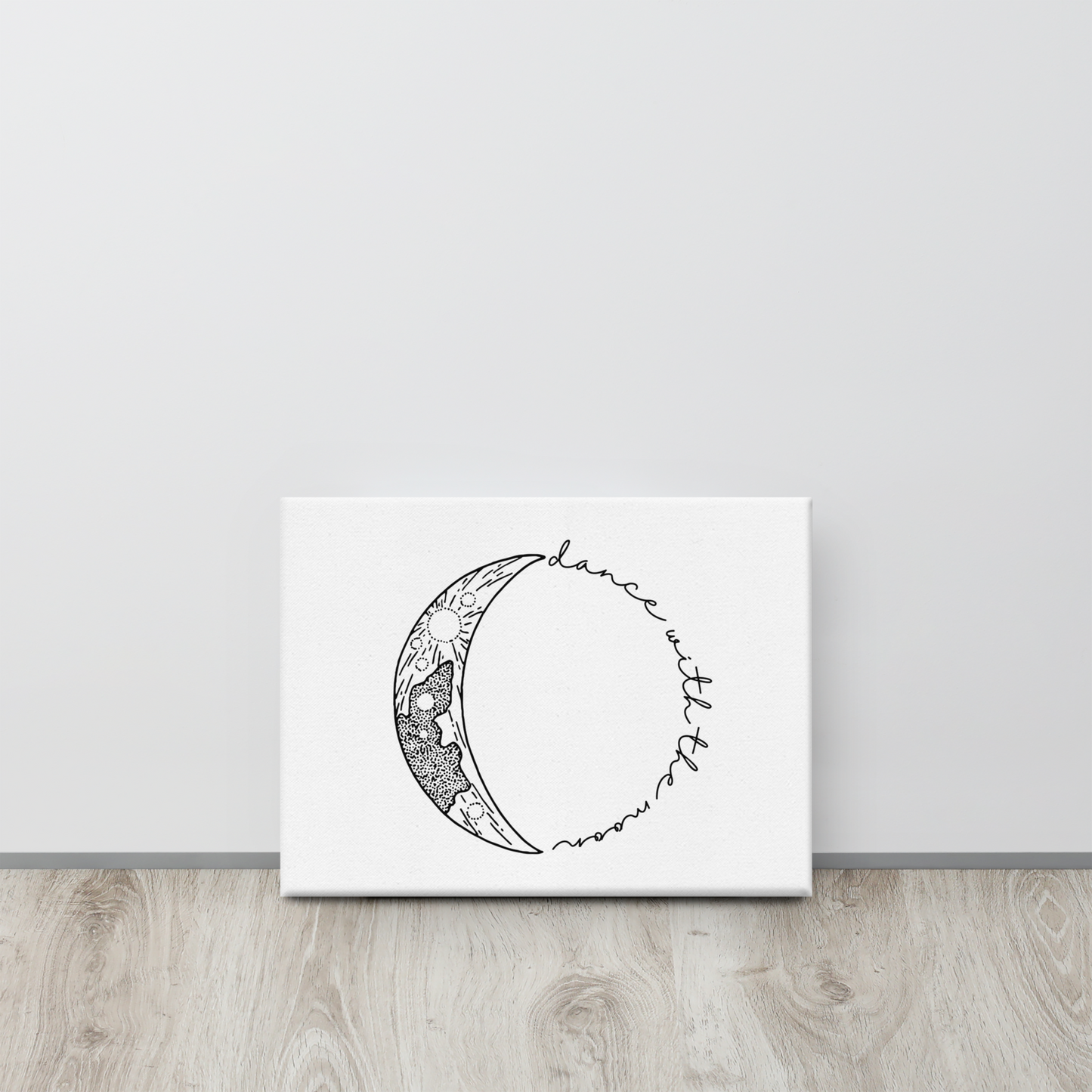 Minimalist Black and White Print, Dance with the Moon, 8X10" Stretched Canvas, Ready to Hang